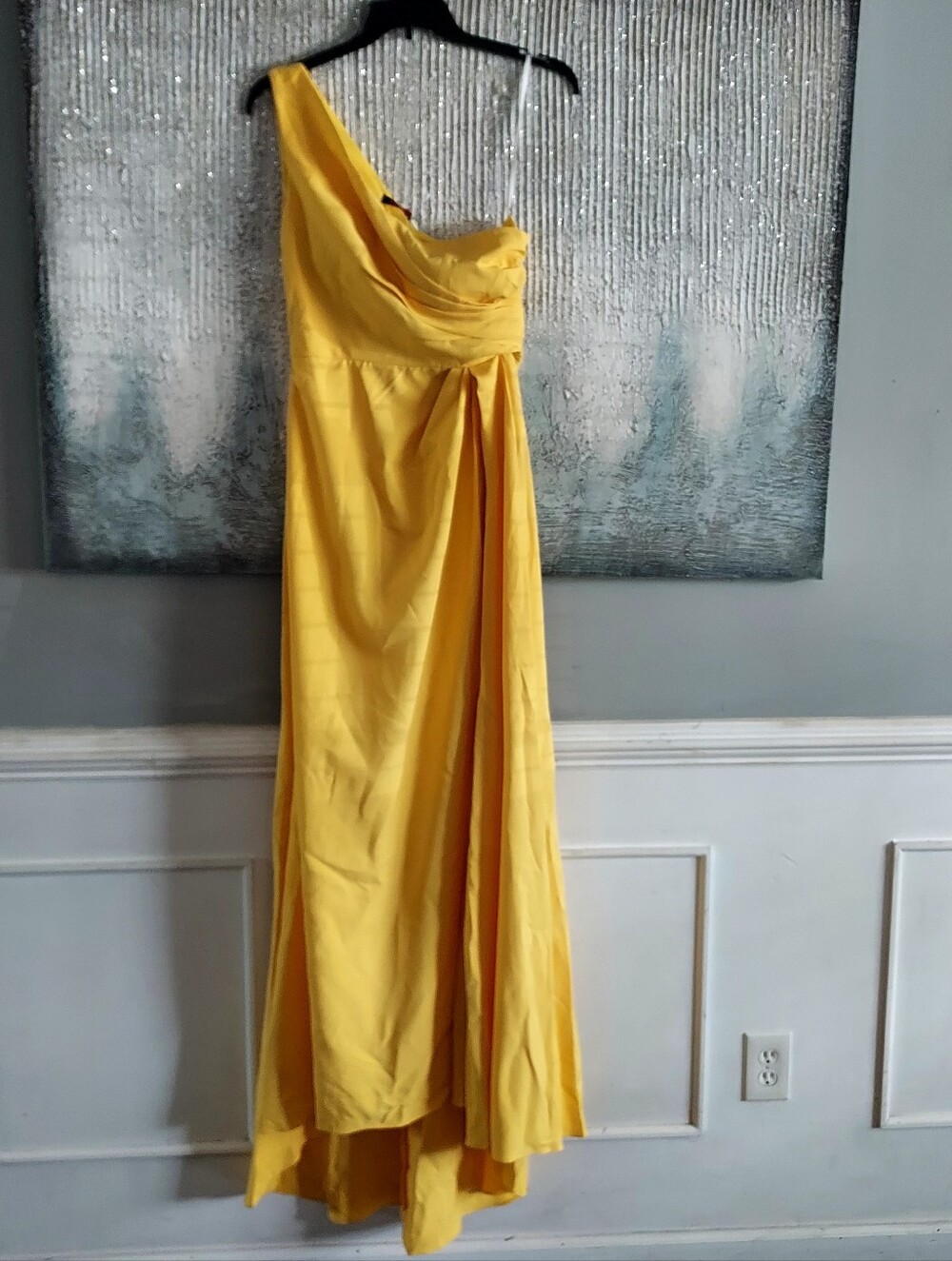 CHICLODY One-Shoulder Pleated Yellow Evening Wedding Formal Maxi Gown Sz-10